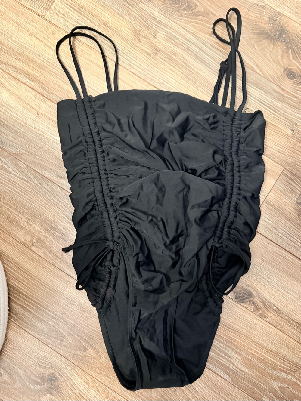 Aqua Black Ruched Kids One-Piece Swimsuit